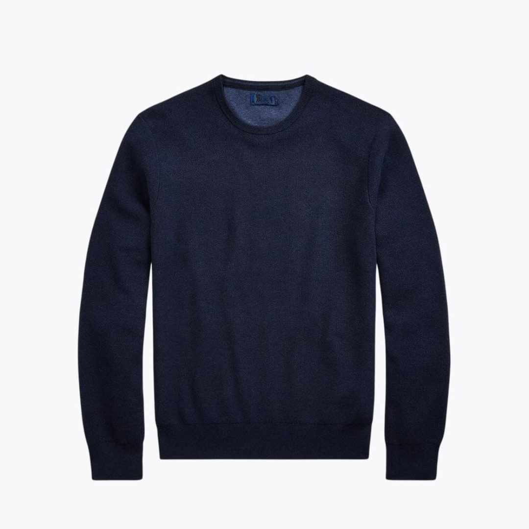 Mesh Knit Cotton Jumper with Crew Neck